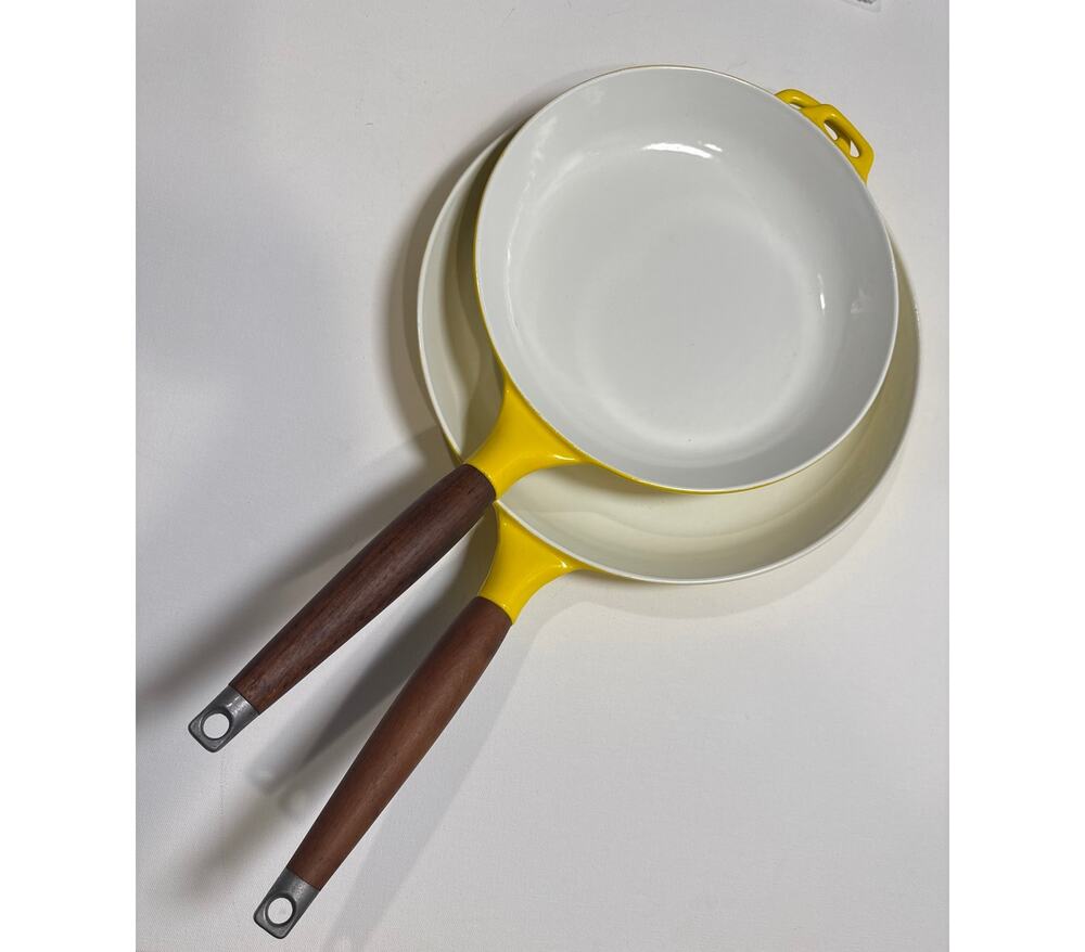 Vintage Dansk Cast Iron Scandinavian Fry Pans (Set of 2) 10” & 12” in Yellow